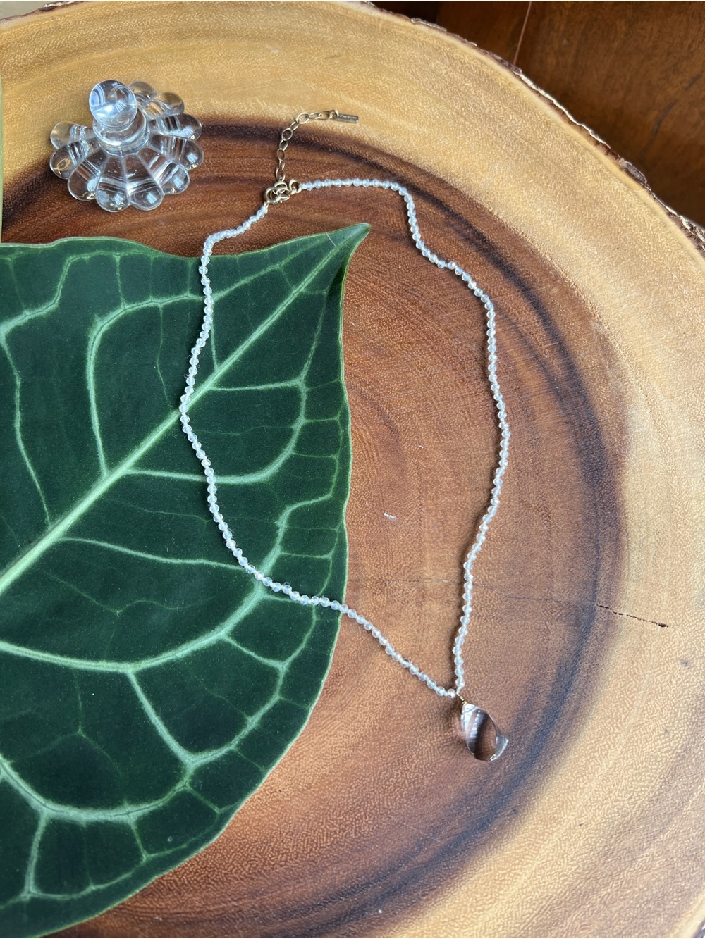 Delicate Clear Beaded Necklace with Crystal Pendant